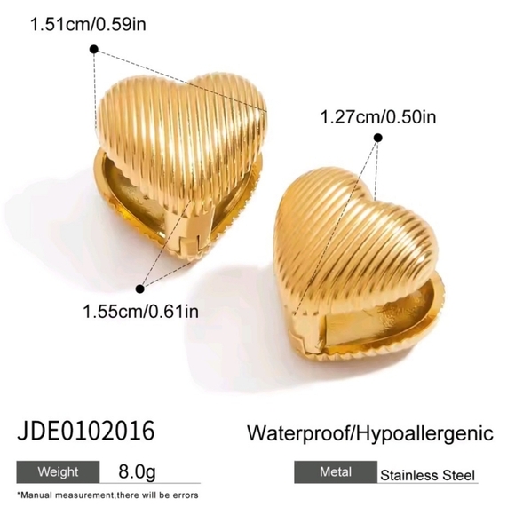 Nwt Non Tarnish Double Heart Earrings Heavem Mayhem Inspired - Picture 2 of 4